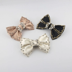 Elegant Satin Bow Hair Clip With Imitation Artificial Pearls And Rhinestones French Vintage Hair Accessory For Women Party Wedding