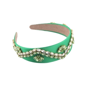 Baroque style green fabric headband with exquisite olive green rhinestones and crystals