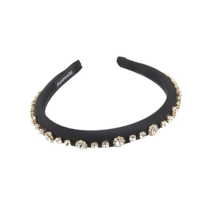 Elegant black padded headband with sparkling rhinestones and handmade luxury finish