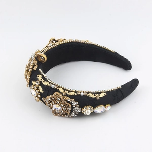 Luxus Haarreif mit Schwamm-Polsterung, Gold-Filigran, Perlen und Wassertropfen-Strass