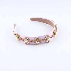 Modisches Perlen-Blumen-Stirnband mit rosa Rosen und glitzernden Strasssteinen für Damen