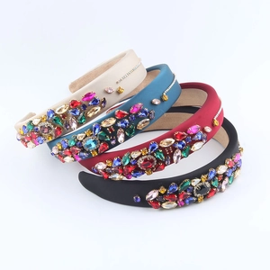 Baroque Padded Headband For Women Luxury Colorful Rhinestone Padded Hair Band Satin Fabric Inlaid Diamond Hair Accessories