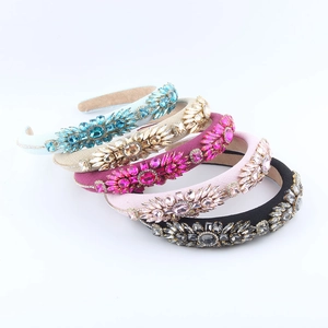 Baroque Vintage Rhinestone Padded Headband For Women Luxury Fabric Thickened Hair Hoop Wedding Party Hair Accessories