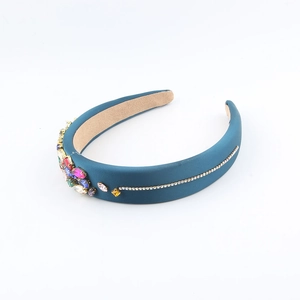 Baroque peacock blue velvet headband with colorful rhinestones and vintage crystal jewels