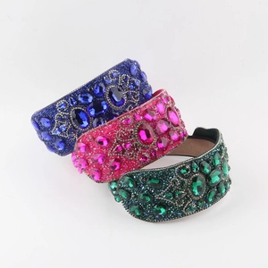 Baroque Full Rhinestone Padded Headband For Women Luxury Crystal Beaded Wide Hairband Fashion Hair Accessories Party Headpiece