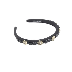 Schicker schwarzer gepolsterter Haarreif mit Strassblumen und Kristallverzierungen
