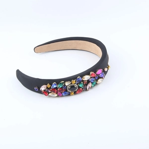 Luxury padded headband with colorful rhinestones in baroque style on black fabric