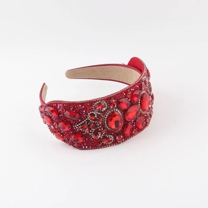 Baroque wide headband with red crystals and rhinestones for women hair accessory