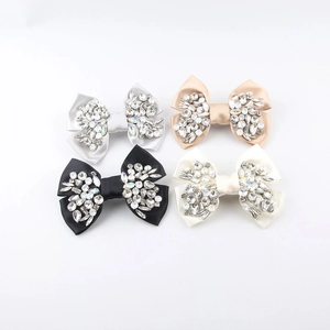 Women Elegant Satin Bowknot Hair Clips With Rhinestone Sparkling Bow Hairpins Fashion Hair Accessories For Party Wedding