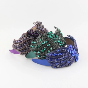 Vintage Luxury Rhinestone Bow Headband For Women Padded Full Diamond Sparkly Party Banquet Hair Accessories Wide Hair Band