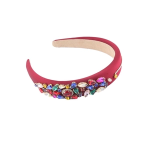 Baroque wide rhinestone headband with luxury colorful crystals on red velvet fabric