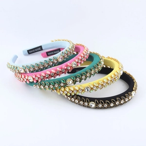 Luxury Rhinestone Padded Sponge Headband For Women Glitter Leaf Pattern Fabric Hair Hoop Elegant Handmade Hair Accessories