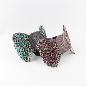 Baroque Rhinestone Bow Headband For Women Luxury Cloth Full Diamond Padded Hair Hoop Sparkly Crystal Hair Accessories For Party Wedding