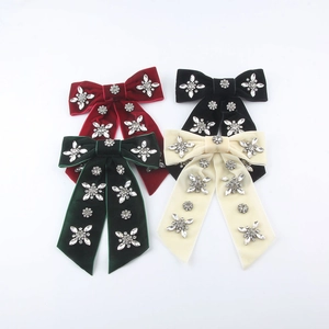 Elegant Christmas Velvet Bow Hair Clip For Women Rhinestone Inlaid Sweet Bowknot Spring Clip Festive Party Hair Accessories