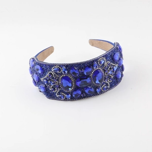Luxury Baroque blue rhinestone wide headband with crystals for parties and travel