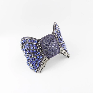 Baroque style bow headband with sparkling blue crystals and silver rhinestones