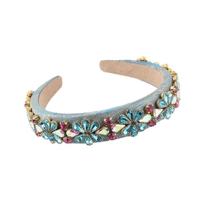 Luxury floral crystal headband with satin fabric and colorful rhinestone embellishments