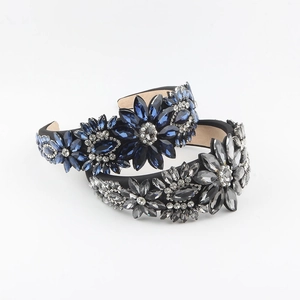 Vintage Luxurious Rhinestone Flower Wide Headband Cloth Base Pave Crystal Hair Hoop For Women Party Wedding Hair Accessories