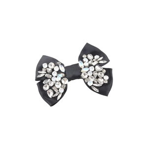 Elegant black satin bow hair clip with sparkling rhinestones in various crystal cuts