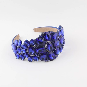Baroque luxury headband with deep blue crystals and rhinestones for women party wear