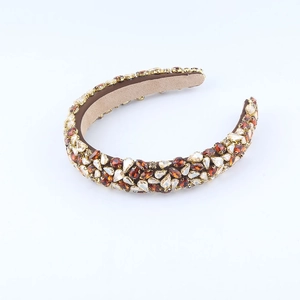 Baroque style wide headband with amber champagne crystals on velvet base for party wear