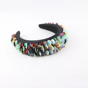Bohemian Colorful Sequin Padded Sponge Headband Black Fabric Wide Hair Hoop For Women Party Fashion Hair Accessories