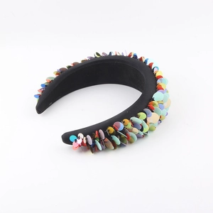 Bohemian thick sponge headband with colorful sequins and beads on black fabric
