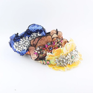 Baroque Vintage Wide Headband Rhinestone Artificial Pearl Sequin Flower Hair Hoop Luxurious Party Accessories For Women