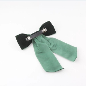 Velvet green and satin fabric Christmas bow hair clip with durable metal spring fastener