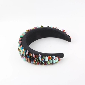 Bohemian thick sponge headband with colorful sequins and black velvet finish