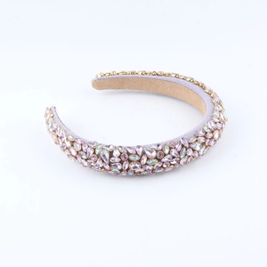 Baroque lilac headband with sparkling crystals and drop-shaped gemstones on white background