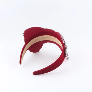 Baroque red velvet headband with rhinestones for elegant evening parties and party events