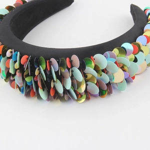 Bohemian style padded headband with colorful metallic sequins and sponge base