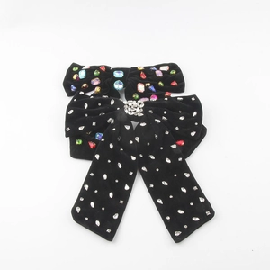 Velvet Bow Hair Clip For Women Hand-sewn Rhinestone Bowknot Spring Clip Elegant Hairpin Lady Vintage Party Hair Accessories
