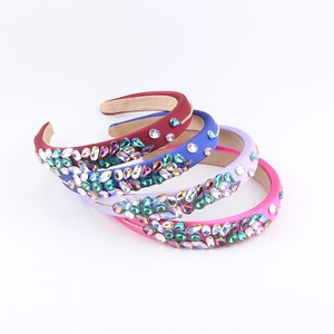 Cerchietto Imbottito in Spugna Vintage per Donna con Strass Colorati Intarsiati in Tessuto Splendido Accessorio per Capelli da Festa