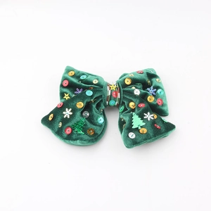 Barrette nœud de Noël en velours vert avec paillettes, flocon de neige et décoration