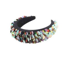 Fashion sponge headband with colorful sequins on black velvet base for women