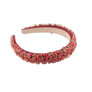 Baroque style wide headband with red teardrop rhinestones and gold metal settings