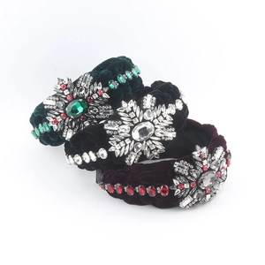 Vintage Padded Velvet Braided Headband Luxury Rhinestone Flower Hair Band Retro Baroque Style Headpiece Hair Accessories For Women