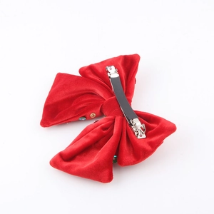 Nœud à cheveux de Noël en velours rouge avec paillettes et clip en métal argenté