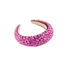 Serre-tête baroque rembourré en velours rose avec cristaux et strass brillants pour femmes