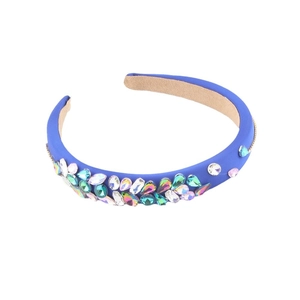 Cerchietto in tessuto blu con strass colorati e cristalli scintillanti per donna