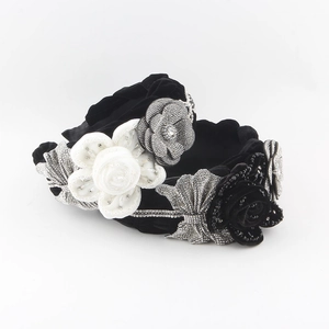 Vintage French Velvet Rose Flower Headband For Women Elegant Rhinestone Bow Wide Hair Band Party Wedding Hair Accessories