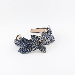 Serre-tête de luxe avec cristaux bleus et diamants scintillants pour les soirées