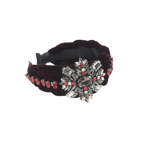 Elegant burgundy velvet headband with rhinestones and star-shaped crystal ornament