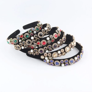 Baroque Vintage Rhinestone Padded Headband For Women Velvet Crystal Faux Artificial Pearl Hair Hoop Luxury Hair Accessories