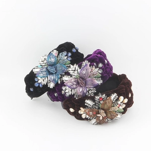 Luxury Braided Fabric Headband For Women With Large 3D Mesh Flower Rhinestone Embellished High Top Padded Hair Accessories