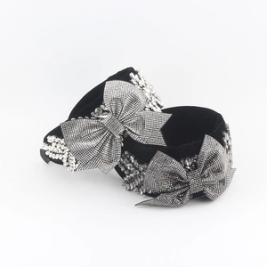 Luxury Velvet Wide Headband Full Rhinestone Bowknot Floral Decoration For Women Elegant Wedding Party Hair Accessory