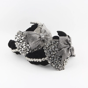 Luxury Elegant Rhinestone Bow Headband For Women Velvet High Skull Top Hair Accessory For Wedding Banquet Party Jewelry