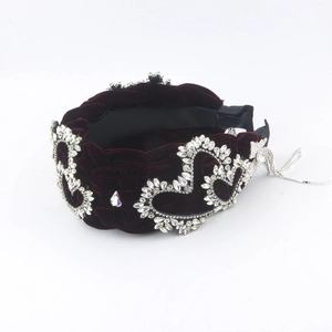 Fashion velvet braided headband with rhinestone heart pattern and hanging tassels